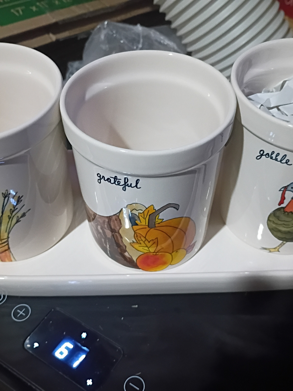 Rae Dunn White Ceramic Utensil Crock with Autumn Pumpkin Artwork